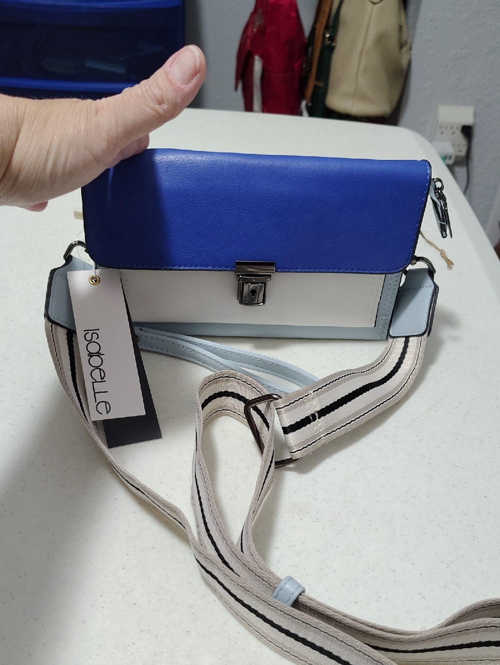Brand New Colorblock Blue and White Crossbody Bag, Wristlet, Clutch